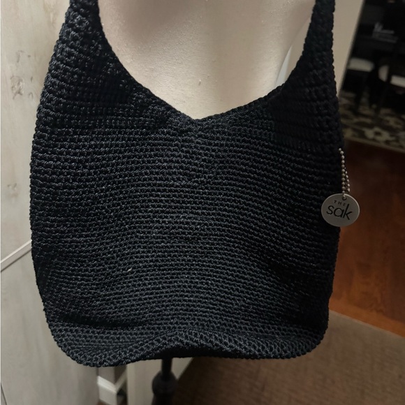 Sak by The Sak Crochet Medium Shoulder Bag Black Boho Purse - Picture 3 of 4